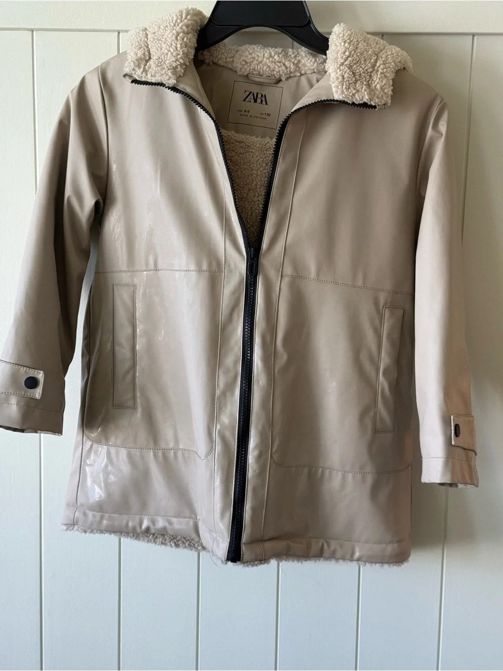 Zara Beige soft rubber Teddy coat with Sherpa Lining, waterproof!